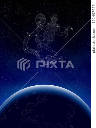 Aquarius flying through the sky (constellation illustration) 121497653