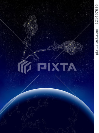 Pisces flying through the sky (constellation illustration) 121497656