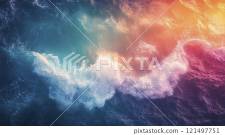 Vibrant ocean waves with colorful hues, perfect for nature themes. 121497751