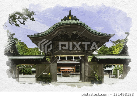 Watercolor style Mishima Taisha Shrine Gate Mishima City Shizuoka Prefecture 121498188