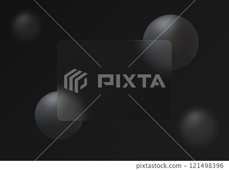 Glass morphism background with a dark gradient background separated by translucent glass. The design includes floating black spheres adding depth and fluidity, suitable for modern projects Glass morphism background with a dark gradient background separated by translucent glass. The design includes floating black spheres adding depth and fluidity, suitable for modern projects 121498396