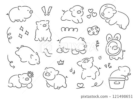 Hand drawn cute pig, pigs doodle style, cute pig cartoon Hand drawn cute pig, pigs doodle style, cute pig cartoon 121498651