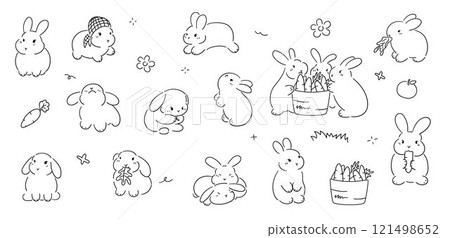Hand drawn cute bunny, rabbits doodle style, cute bunny, adorable rabbit Hand drawn cute bunny, rabbits doodle style, cute bunny, adorable rabbit 121498652