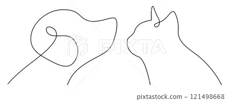 Dog and cat line vector, cat and dog portrait simple logo  121498668