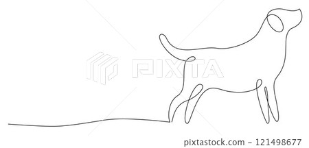 Hand Drawn Outlines of a dog, continuous one line art of canine pet 121498677