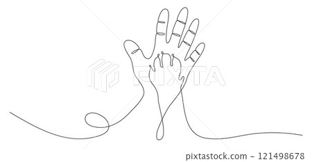 Man hand and dog hand line vector, Hand and dog paw holding each other 121498678