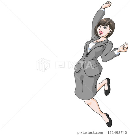 241214_00_A young woman in a suit jumping to express joy 241214_00_A young woman in a suit jumping to express joy 121498740