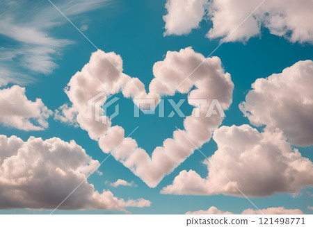 Heart-shaped cloud floating prominently in the sky.AI Generated 121498771