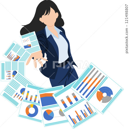 Illustration of a businesswoman throwing documents Illustration of a businesswoman throwing documents 121498807