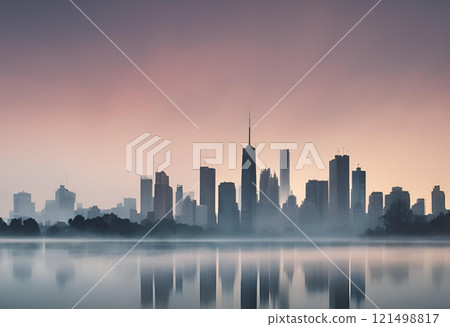 Dense fog covers the entire city, reducing visibility.AI Generated 121498817