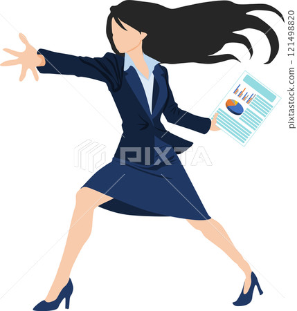 拿著文件跑步的女商人的插圖 121498820