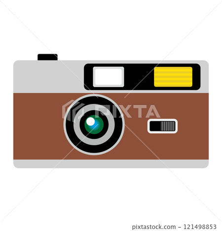 復古 35 毫米膠卷相機白色背景的平面圖 復古 35 毫米膠卷相機白色背景的平面圖 121498853