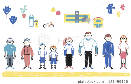 各年齡層男女運動服圖示集庫存插畫素材 121499136
