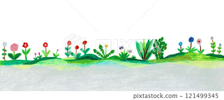 Hand-drawn illustration: Flowers blooming in the field 121499345