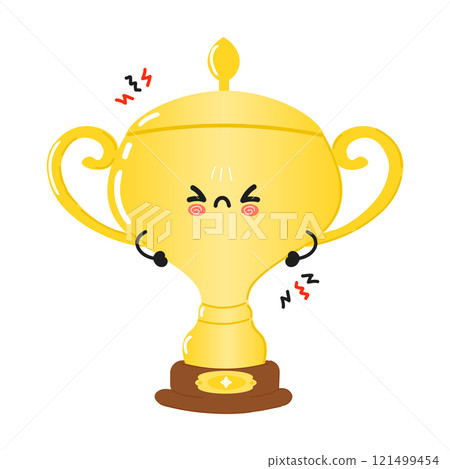 Cute angry Golden trophy cup character. Vector hand drawn cartoon kawaii character illustration icon. Isolated on white background. Sad Golden trophy cup character concept Cute angry Golden trophy cup character. Vector hand drawn cartoon kawaii character illustration icon. Isolated on white background. Sad Golden trophy cup character concept 121499454