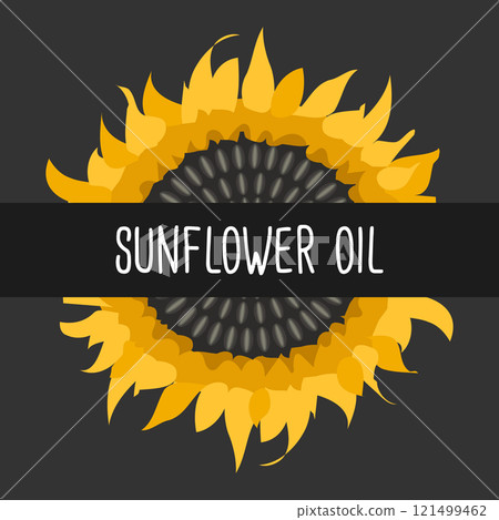 Sunflower oil banner or label with text. Sunflower oil emblem, logo, icon 121499462