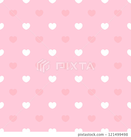 Pink and white heart seamless pattern. Cute polka dot-inspired romantic design. Perfect Valentines day background for love themed projects. 121499498