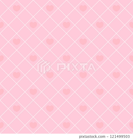 Pink diamond grid seamless pattern with hearts. Elegant and romantic design. Perfect Valentines day background for lovethemed creative projects. 121499503