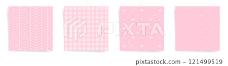 Set of pink seamless patterns. Chevron, gingham, bows, and polka dot designs for Valentines day. Perfect love themed backgrounds for creative projects. 121499519