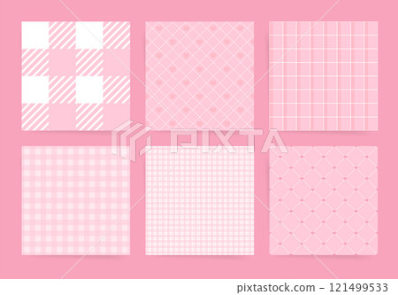 Romantic Pink Checkered and Gingham Pattern Set with Diamond Hearts and Minimalist Motifs for Valentines Day Designs 121499533