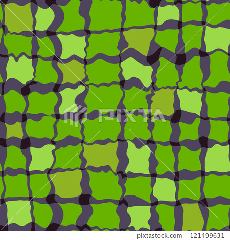 Seamless Rippled Check Pattern in Vibrant Green and Dark Purple Tones 121499631