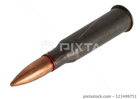 7.62x54R Mosin-Nagant cartridge isolated on the white 7.62x54R Mosin-Nagant cartridge isolated on the white 121499751