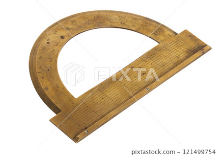 old retro circle brass protractor isolated on white old retro circle brass protractor isolated on white 121499754