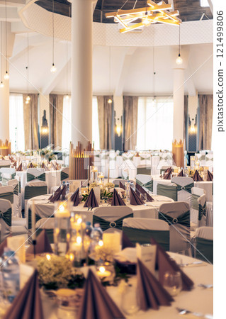 Elegant wedding banquet hall interior 121499806