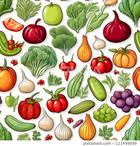各種蔬菜的無縫重複插畫素材 121499899