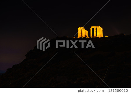 Greek temple of Poseidon at night, Cape Sounio 121500010