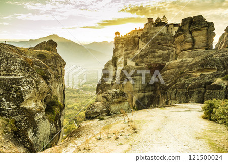 Sunset over Varlaam monastery in Meteora, Greece 121500024
