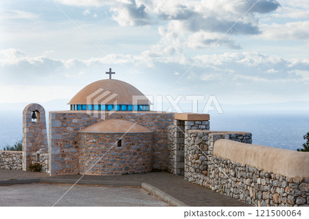 Detail of architecture chapel dome, Greece. 121500064