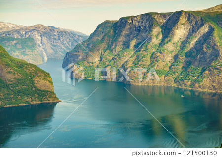 Fjord landscape Aurlandsfjord in Norway 121500130