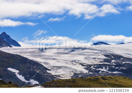 Mountains with ice glacier. Road Sognefjellet, Norway 121500154
