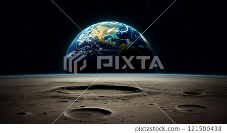 地球，從月球坑坑洞洞的表面看到的藍色星球 121500438