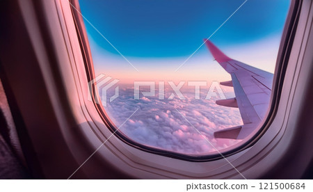 A view of the sky from an airplane window 121500684