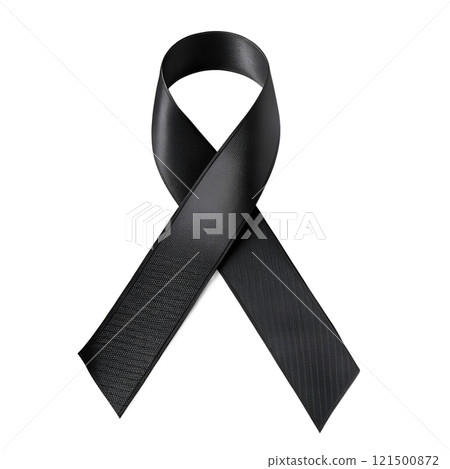 Black atlas ribbon isolated on the transparent background. Festive decoration element 121500872