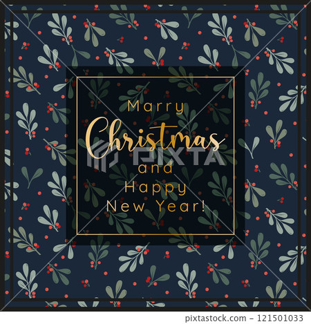 Christmas and Happy New Year illustration with winter branches. Xmas vector design template. 121501033
