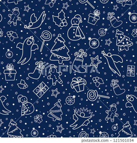 Vintage Christmas and Happy New Year seamless wallpaper. Pattern with Christmas decorations 121501034