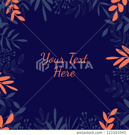 Autumn leaf template for invitation design. Square frame with colorful leaves foliage 121501043