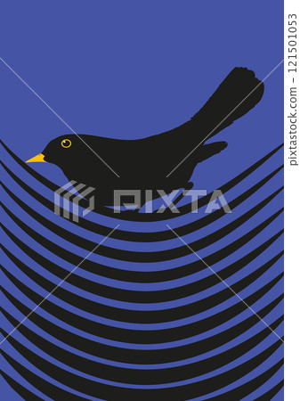 Starling bird on the wire illustration. Silhouette of the sparrow sitting on a branch Starling bird on the wire illustration. Silhouette of the sparrow sitting on a branch 121501053
