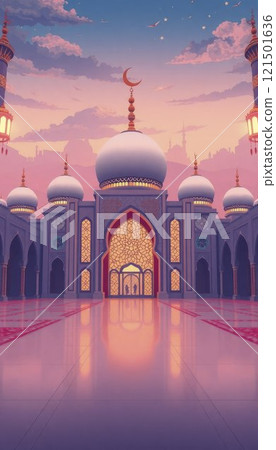 illustration of amazing architecture design of muslim mosque  121501636