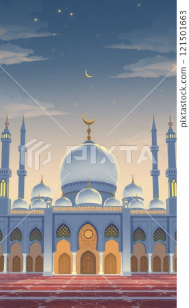 illustration of amazing architecture design of muslim mosque  121501663