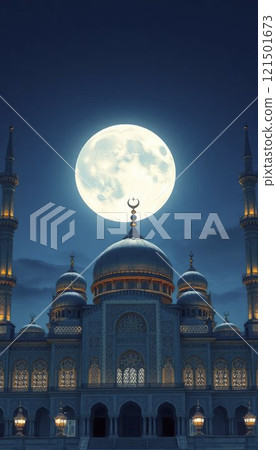 illustration of amazing architecture design of muslim mosque  121501673