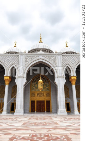 illustration of amazing architecture design of muslim mosque  121501723