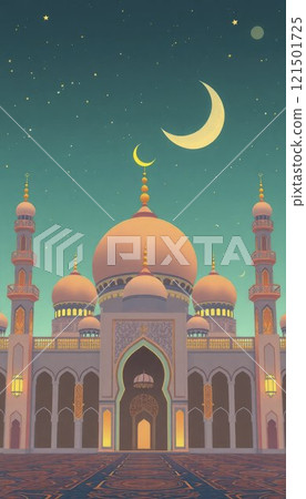 illustration of amazing architecture design of muslim mosque  121501725
