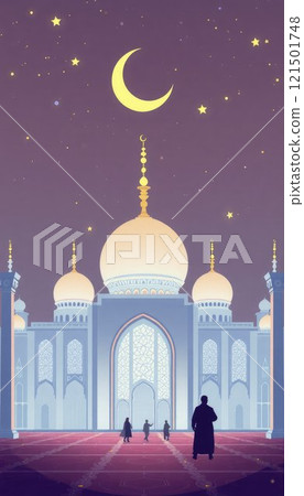 illustration of amazing architecture design of muslim mosque  121501748