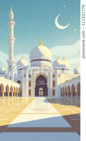 illustration of amazing architecture design of muslim mosque  121501776