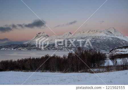 Fjord and early evening landscape, Norway 121502555
