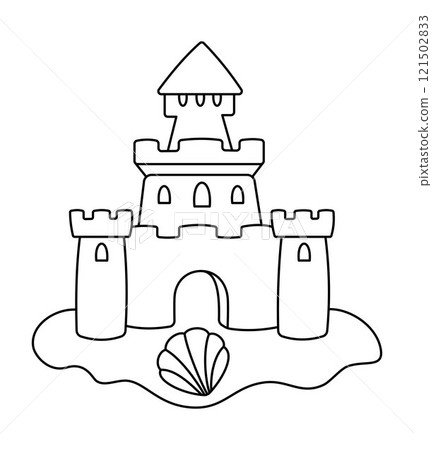 Sandcastle. Summer Sand Castle. Outline Doodle illustration for colouring pages. Editable Stroke. Sea shells. Ocean and sea. Sandcastle. Summer Sand Castle. Outline Doodle illustration for colouring pages. Editable Stroke. Sea shells. Ocean and sea. 121502833